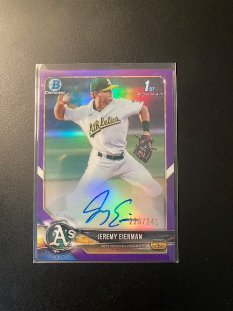 2018 Bowman Chrome Jeremy Eierman 1st Purple Refractor Auto /241 Rookie #CDA-JE