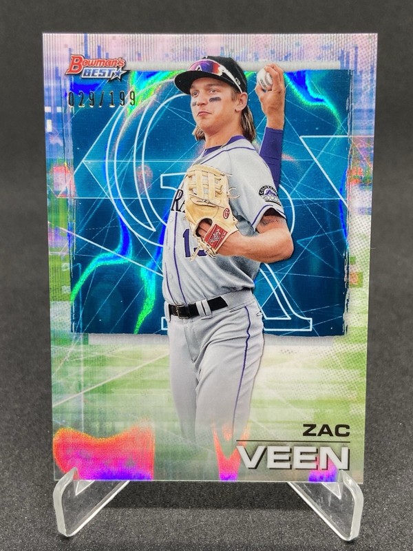 Zac Veen 2021 Bowman’s Best Aqua Lava Refractor /199 RC #75 Colorado Rockies