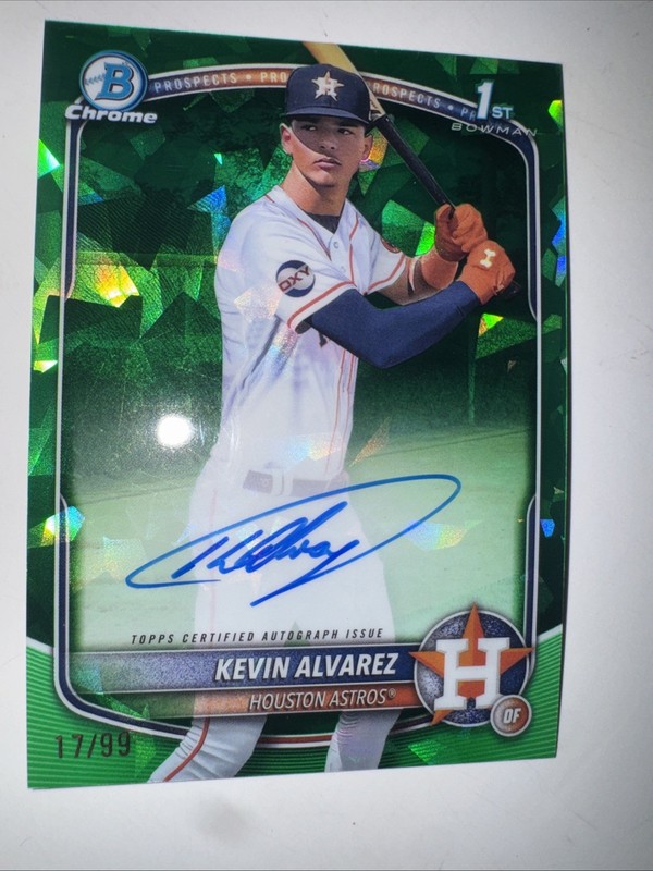 2025 1st Bowman Green Sapphire Auto /99 Kevin Alvarez Astros Au RC (CPSA-KA) gallery