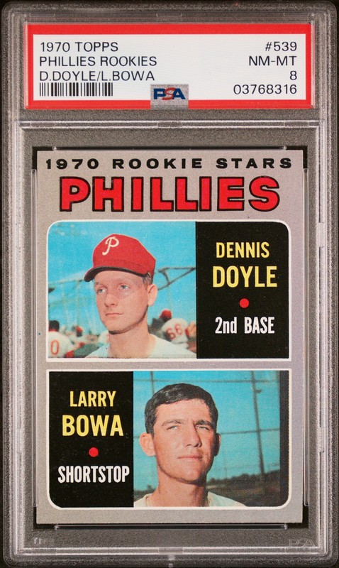 1970 Topps 539 Phillies Rookie Stars Dennis Doyle Larry Bowa PSA 8 3768316