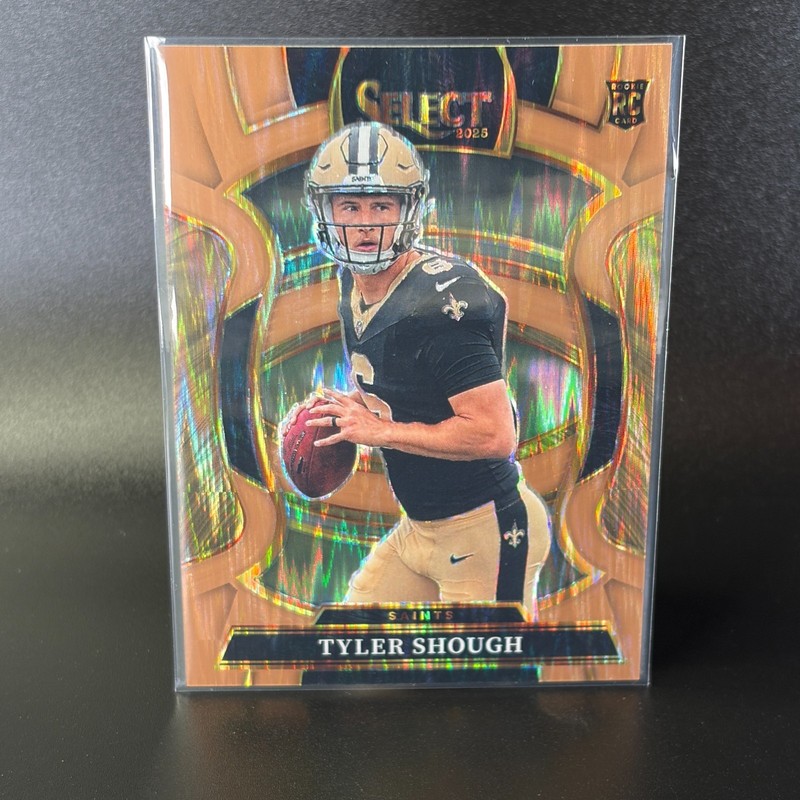 2025 Panini Select Tyler Shough Saints Copper Prizm Shock Rookie 709/899
