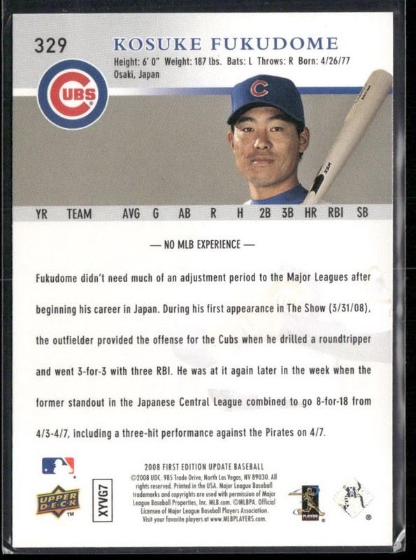 2008 Upper Deck First Edition #329 Kosuke Fukudome gallery