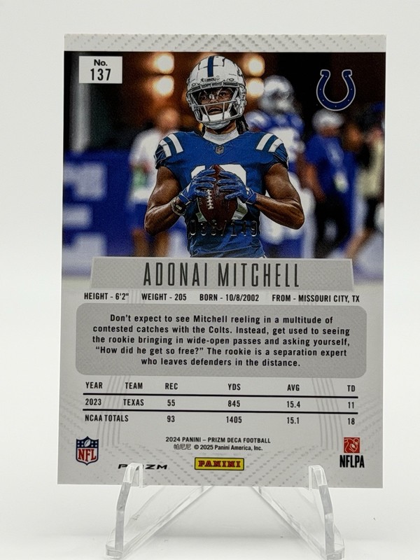2024 Panini Prizm Deca Blue Prizm /149 Adonai Mitchell #137 Rookie Card RC 🔥 gallery