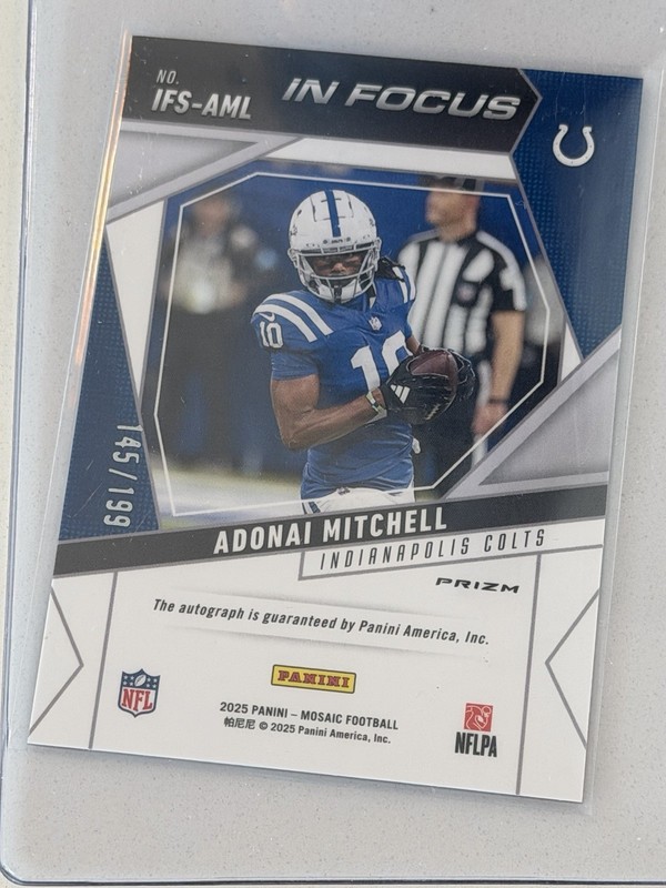 Adonai Mitchell In Focus Auto /199 - 2025 Panini Mosaic Indianapolis Colts gallery