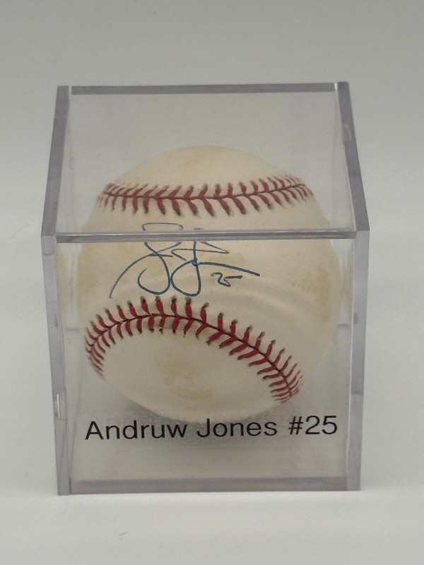 Andruw Jones Signed Autographed Baseball Braves #25 Rawlings Display Case
