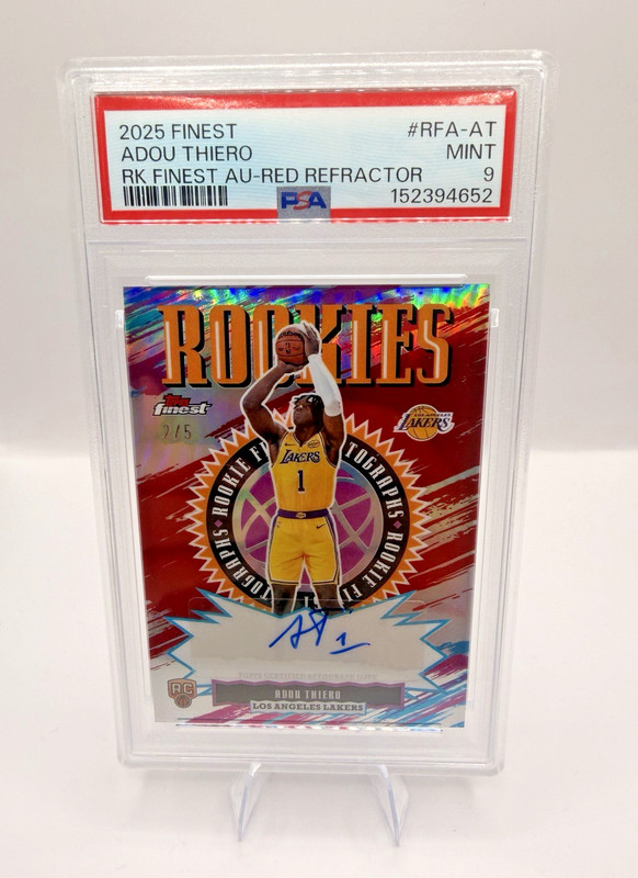 ADOU THIERO 2025-26 TOPPS FINEST ROOKIE FINEST RED REFRACTOR AUTO /5 PSA 9