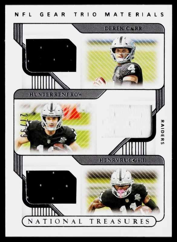 Carr / Ruggs / Renfrow 2020 National Treasures NFL Gear Trio #TM-LR SN,MEM
