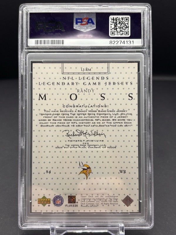 2000 UPPER DECK NFL LEGENDS RANDY MOSS GAME USED JERSEY #LJ-RM PSA 9 LOW POP gallery