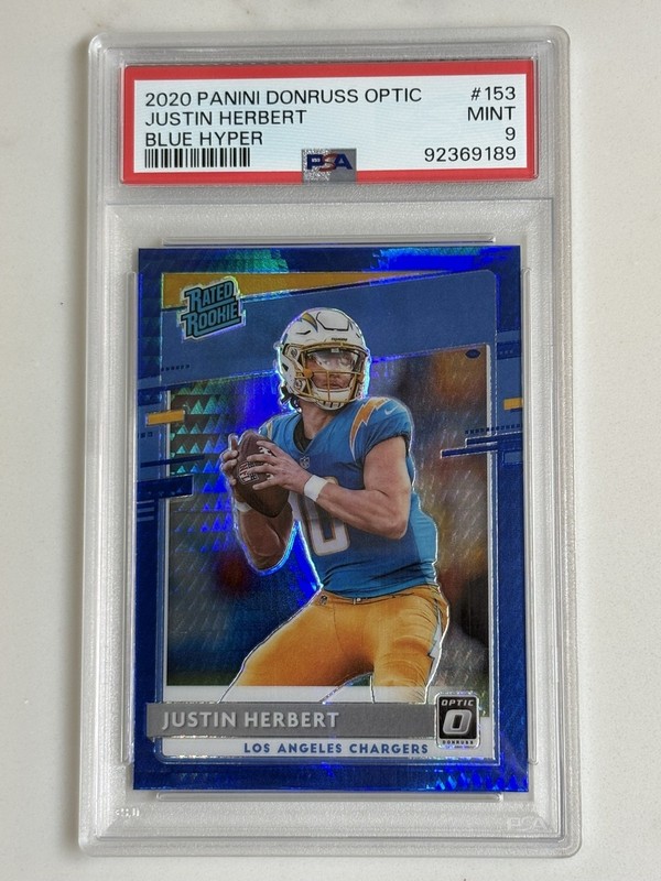 2020 Panini Donruss Optic Justin Herbert Blue Hyper Prizm #153 Rookie RC PSA 9