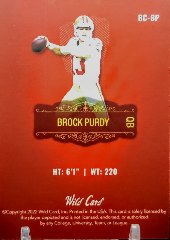 2022 Wild Card Matte Brock Purdy Rookie Card SF 49ers QB1 - Red gallery