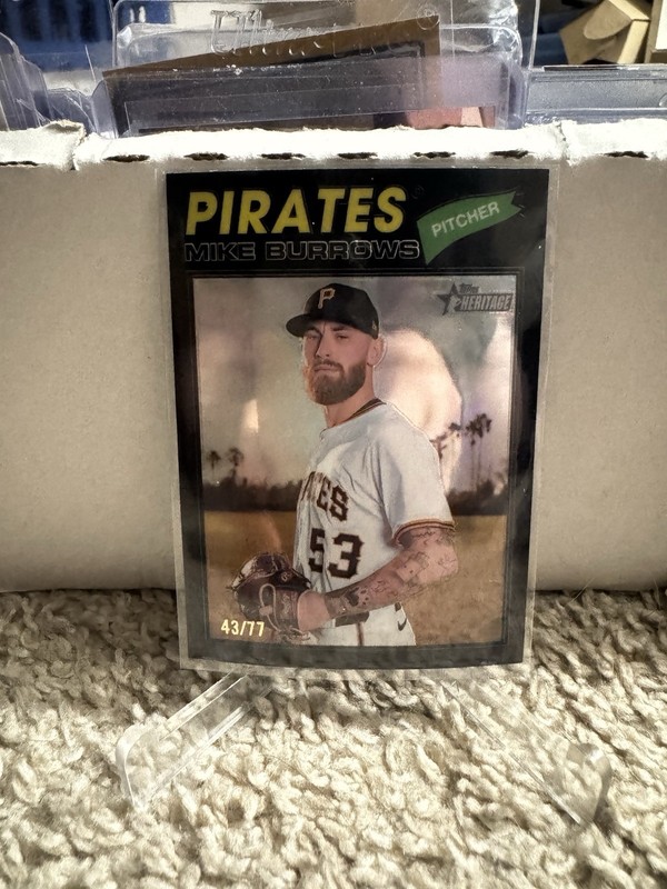 2026 Topps Heritage Chrome Black Border Refractor Mike Burrows /77 – Pirates #96