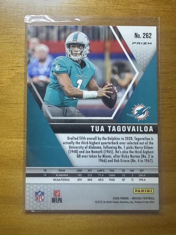 2020 Panini Mosaic NFL Debut Pink Camo Prizm Tua Tagovailoa #262 Rookie RC gallery
