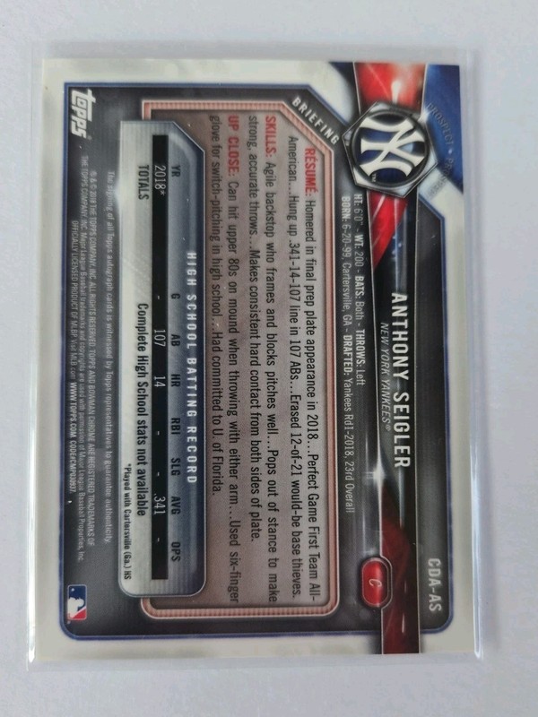 2018 Bowman Chrome Anthony Seigler RC Auto gallery