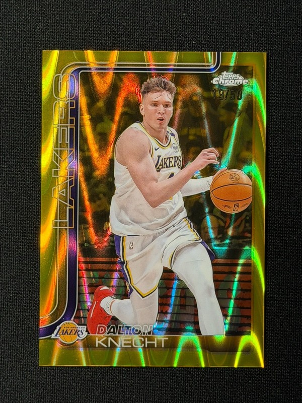 Dalton Knecht 2025-26 Topps Chrome Gold RayWave Refractor 19/50 Lakers #130