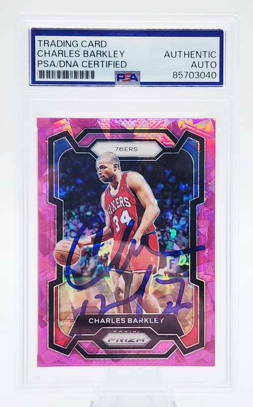 Charles Barkley Signed 2023-24 Prizm Pink Ice Card #180 NBA HOF Slabbed AUTO PSA