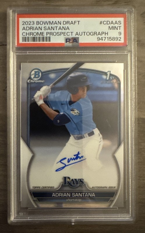 2023 Bowman 1st Draft Chrome Tampa Bay Rays Adrian Santana Auto #CDAAS PSA 9