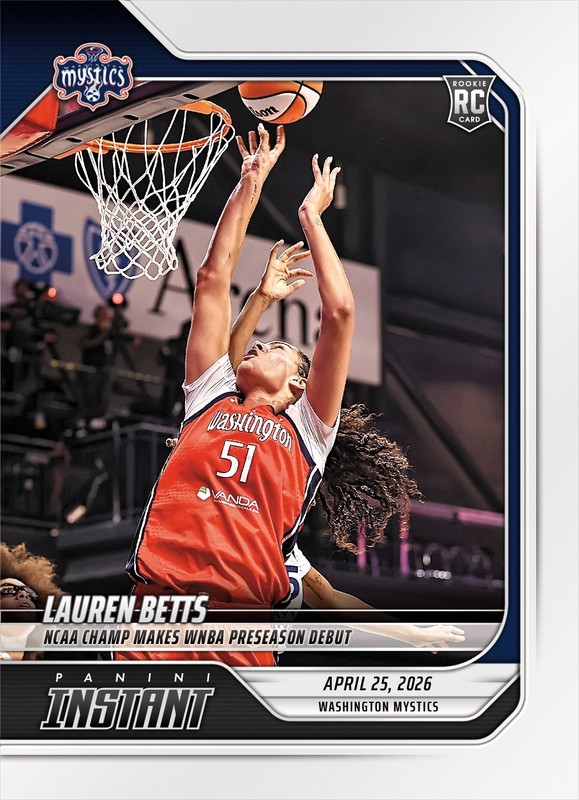 2026 Panini Instant WNBA #8 Lauren Betts Washington Mystics RC PRESALE