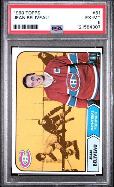 1968 Topps JEAN BELIVEAU #61 Hockey Card PSA 6 EX-MT HOF Montreal Canadiens