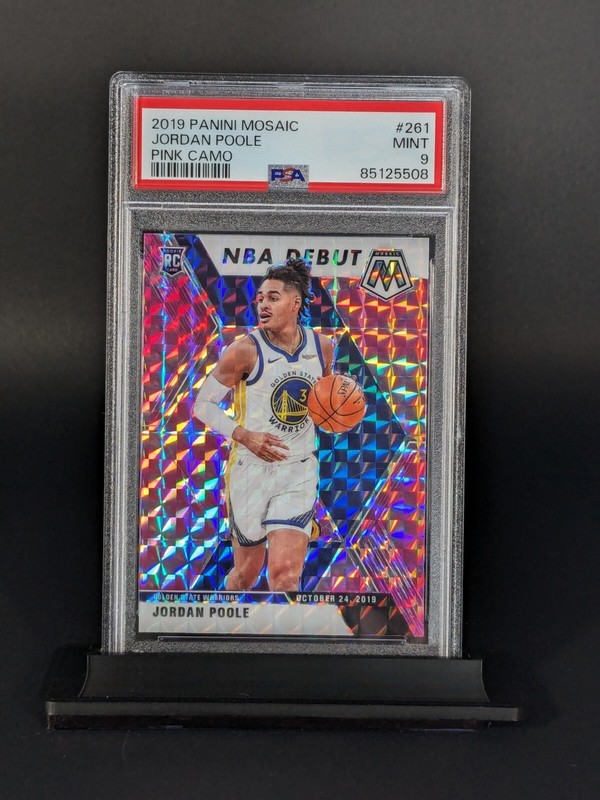 2019 Panini Mosaic Jordan Poole Rookie NBA DEBUT Pink Camo PSA 9 MINT Slab