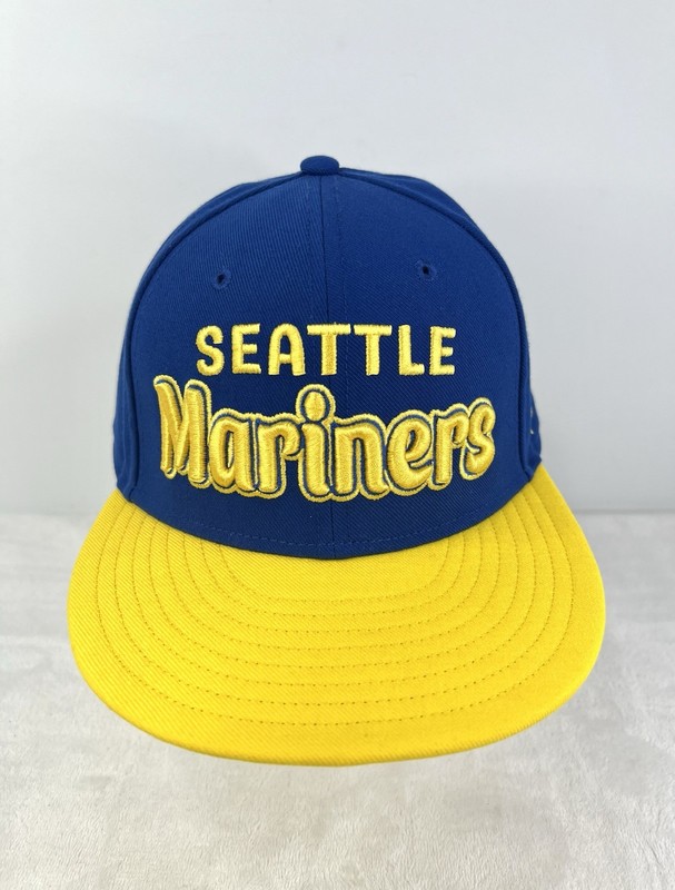 SEATTLE MARINERS Cooperstown MLB Fitted Cap Hat Blue Yellow Size 7 1/8 Fanatics
