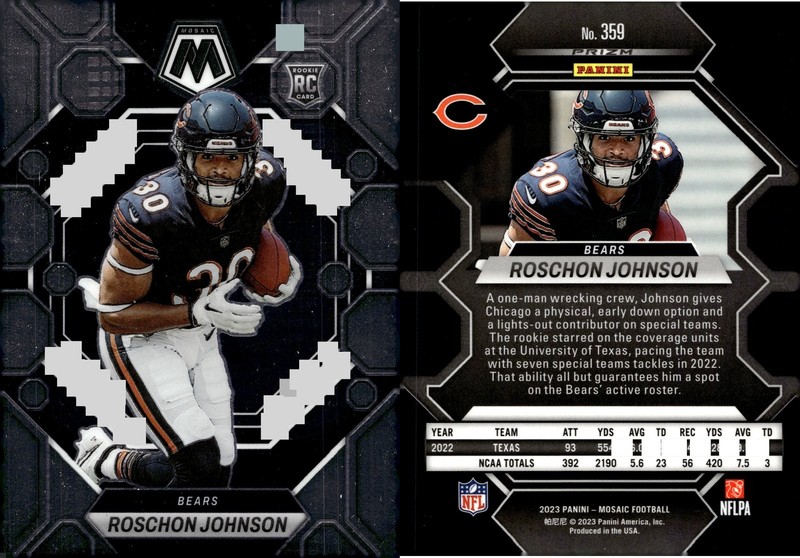 2023 Panini Mosaic Roschon Johnson #359 Mosaic Prizm RC Chicago Bears gallery