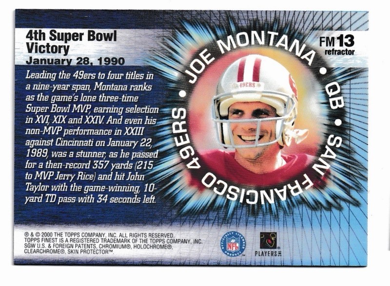 2000 Topps Finest - Finest Moments Joe Montana #FM13 Refractor gallery