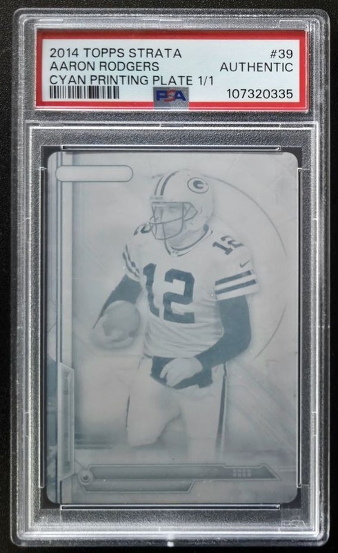 2014 Topps Strata Football Aaron Rodgers 1/1 Cyan Printing Plate #39 Authentic