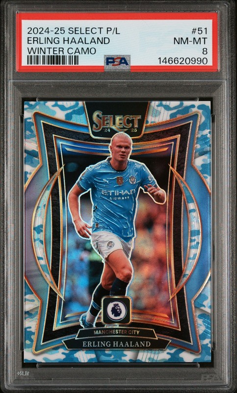 2024-25 PANINI SELECT PREMIER LEAGUE WINTER CAMO #51 ERLING HAALAND 18/49 PSA 8