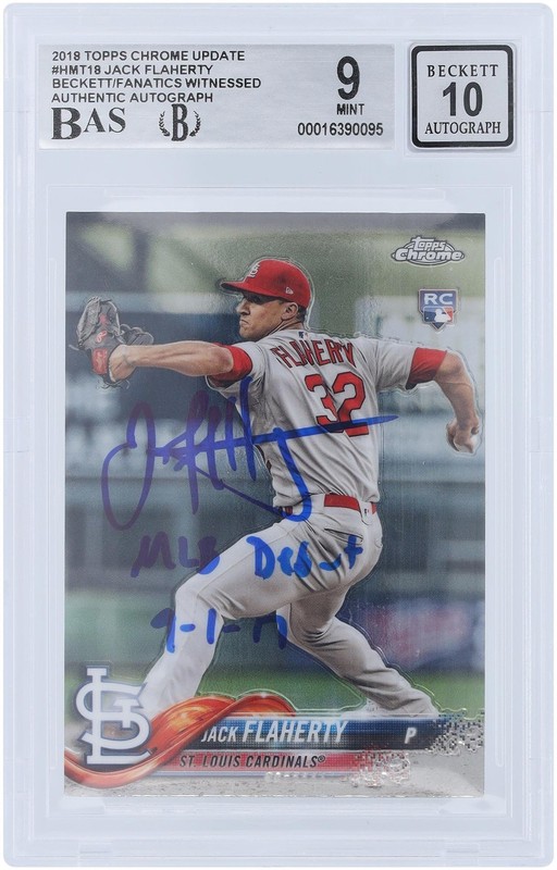 Jack Flaherty Cardinals Signed 2018 Topps Chrome #HMT18 BAS 9/10 Rookie w/Insc
