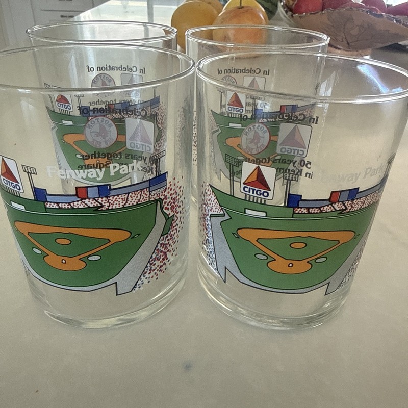 Lot of 4 Vintage 1980 Boston Red Sox Fenway Park Citgo 50 Year 4” Glasses 16 oz.