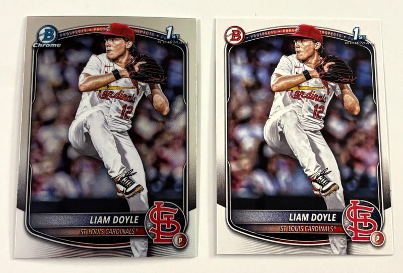 Liam Doyle 2025 Bowman Draft Chrome & Paper 1st RC (2) Card Lot #BDC-12 & BD-12