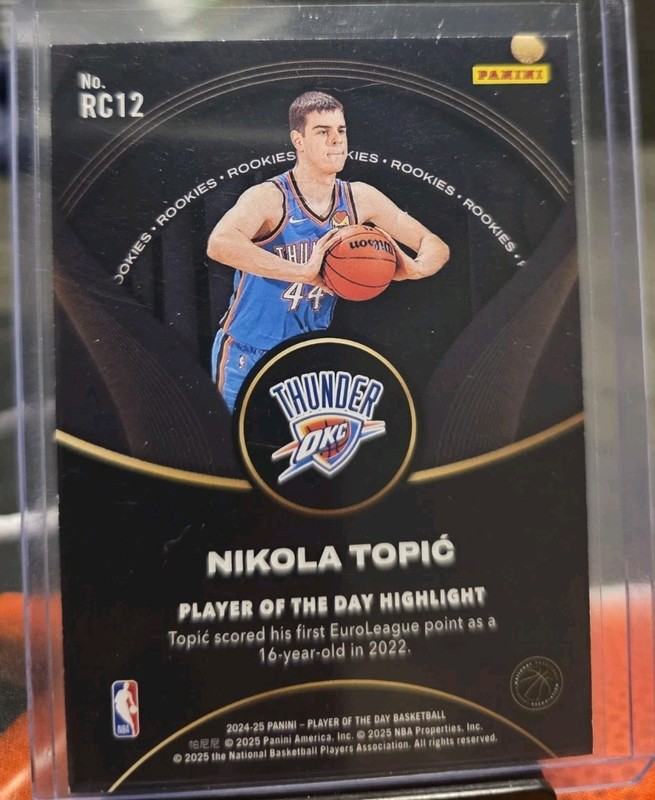 Nikola Topic 2025 Panini Player Of The Day Rookie Purple /25 gallery
