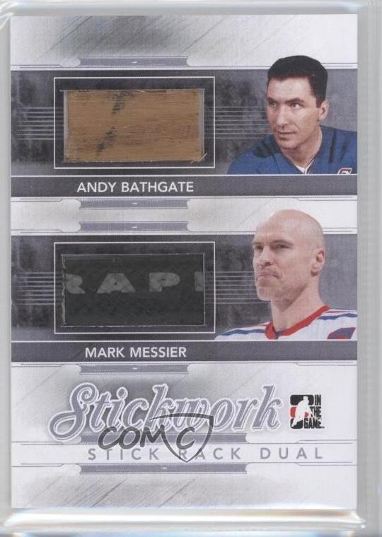 2013-14 ITG Stickwork Stick Rack Dual Silver Andy Bathgate Mark Messier HOF 0f8