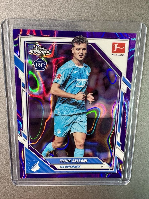 2025-26 Topps Chrome Bundesliga Fisnik Asllani Purple Lava Refractor Rookie /75