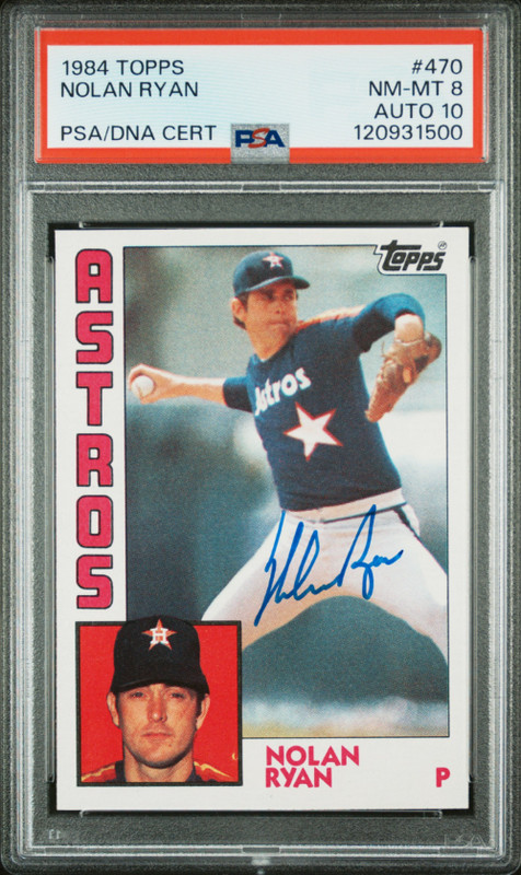 1984 Topps Nolan Ryan HOF Signed Baseball Card #470 Certified PSA 8 DNA Auto 10