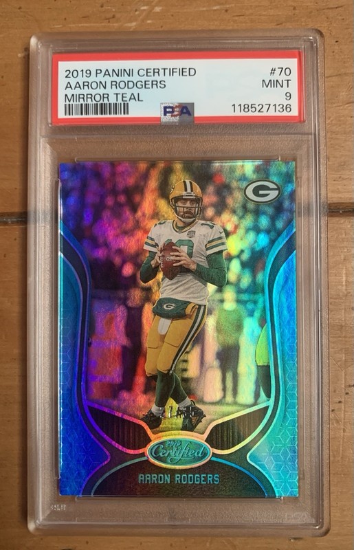 Aaron Rodgers 2019 Panini Certified Mirror Teal /35 #70 PSA 9 Mint Packers SP