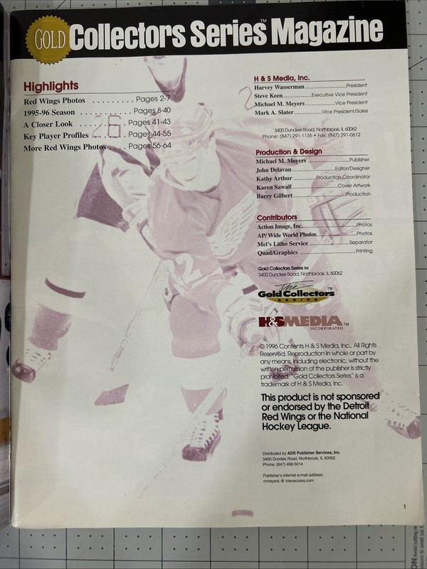 Gold Collectors series Detroit Red Wings 95-96 record breaking season Magazine gallery