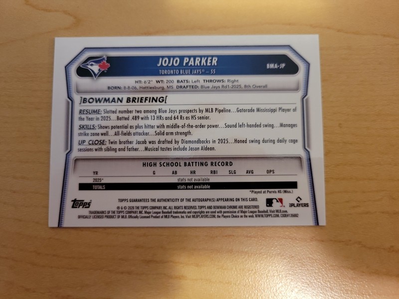 2026 Bowman Chrome - Green Mojo Refractor Auto - Jojo Parker #BMA-JP 18/99 (AU) gallery