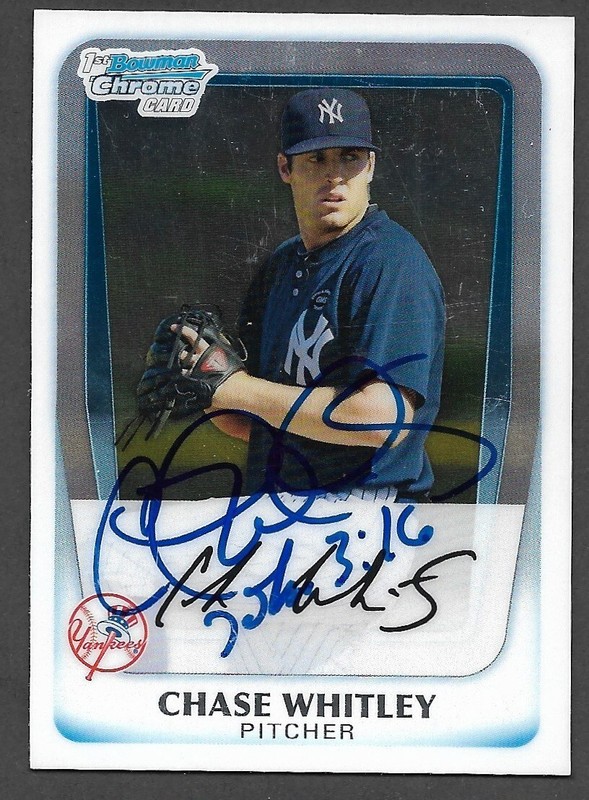 2011 BOWMAN CHROME BCP 155 Chase Whitley NY YANKEES SIGNED AUTOGRAPH AUTO COA