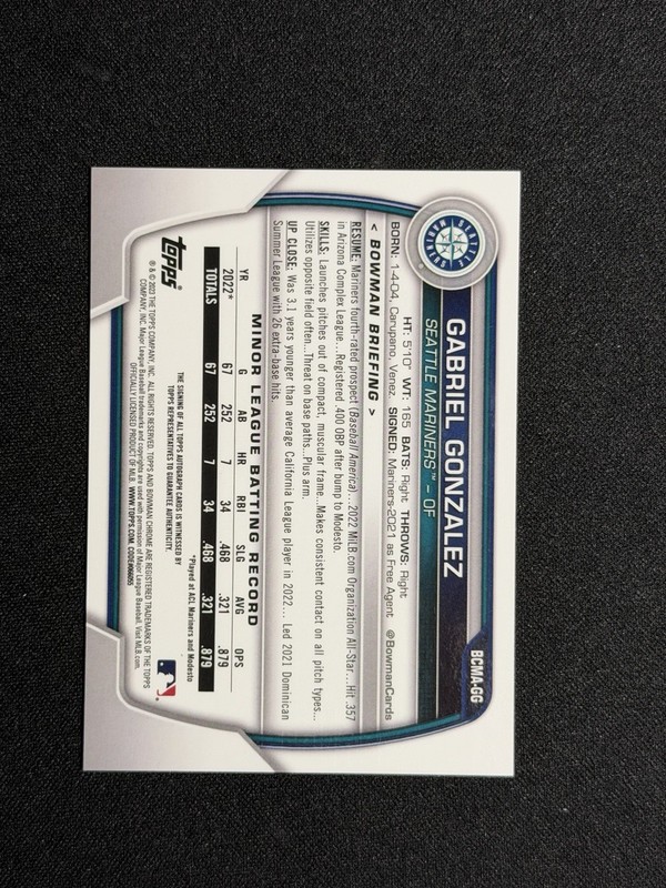 2023 Bowman Chrome Baseball Gabriel Gonzalez Green Auto /99 gallery