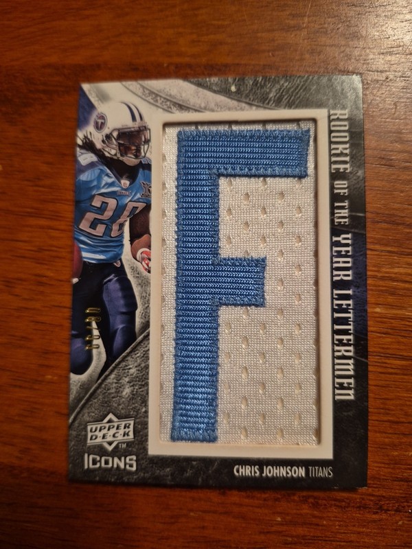 2008 UD Icons Chris Johnson ROY Letterman Patch #AROY 8/99 C008860