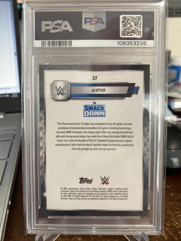 2025 Topps Chrome WWE AJ STYLES True Red Refractor 1/5 PSA 9 Mint #37 PHENOMENAL gallery