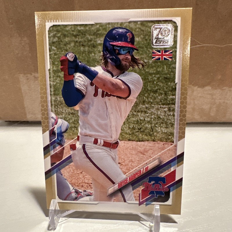 2021 Topps UK Edition Baseball Bryce Harper Gold Parallel SSP 2/25