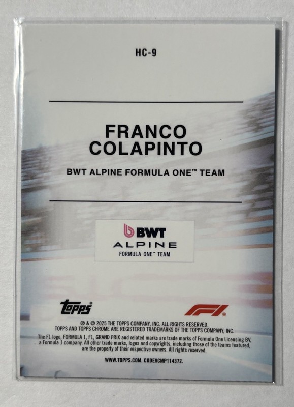 2025 Topps Chrome Formula 1 - Helmet Collection Franco Colapinto #HC-9 (RC) gallery