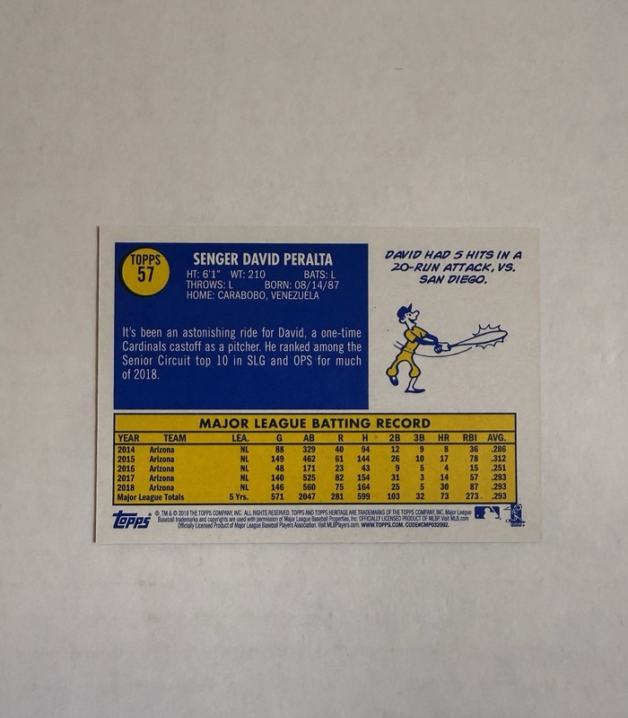 2019 Topps Heritage David Peralta Black Border /50 #57 Diamondbacks gallery
