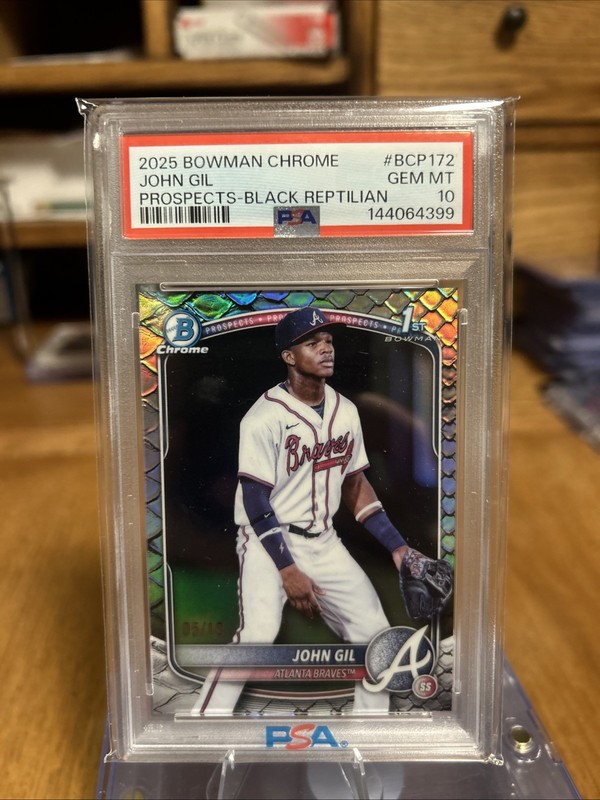 2025 BOWMAN CHROME PROSPECTS BLACK REPTILIAN #BCP172 JOHN GIL 5/10 PSA 10