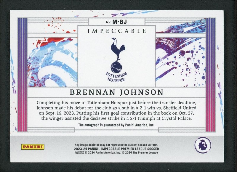 2023-24 BRENNAN JOHNSON 21/99AUTO PANINI IMPECCABLE PREMIER LEAGUE MASTERSTROKES gallery