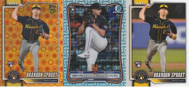 Brandon Sproat 2026 Bowman RC #33 Chrome MoJo,Topps #534 Base and Orange Sun SP