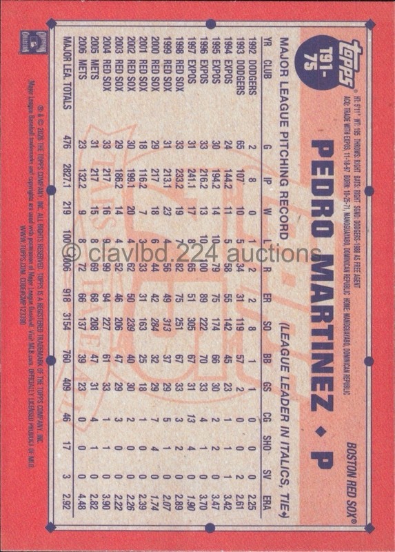 2026 TOPPS MLB - Pedro Martinez - 1991 35th Anniversary Insert #T91-75 Red Sox gallery