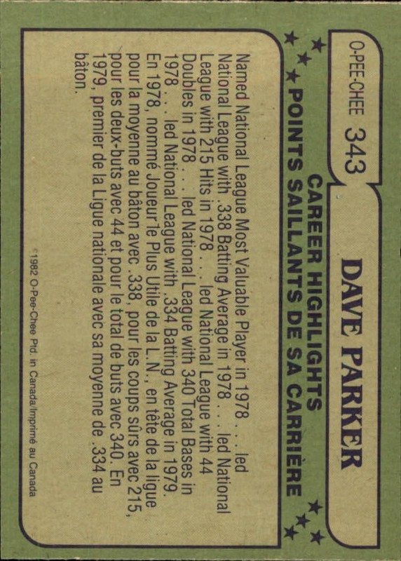 1982 O-Pee-Chee All-Star #343 Dave Parker Pittsburgh Pirates gallery